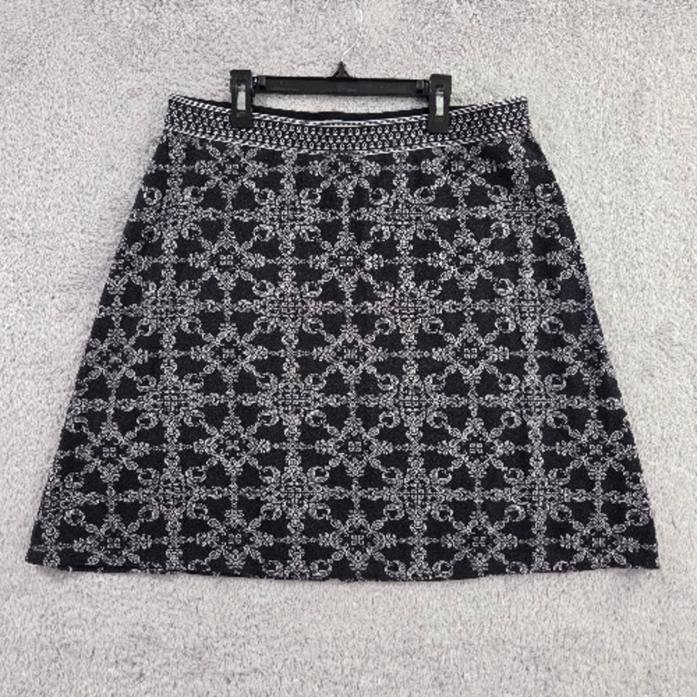 Max Studio A-Line Skirt Womens Large Black White Paisley Medallion Knit Stretch